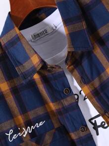 Manfinity Men Random Plaid Letter Embroidery Dual Pocket Drop Shoulder Shirt Without Tee - Multicolor - View 5