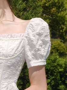 Đầm viền lá sen Dây kéo màu trơn Lãng mạn - trắng - Xem 8