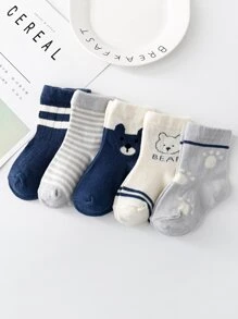 5pairs/set Cute Animal Print Mid-calf Socks For Boys And Girls - Multicolor - View 5