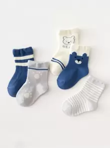 5pairs/set Cute Animal Print Mid-calf Socks For Boys And Girls - Multicolor - View 7