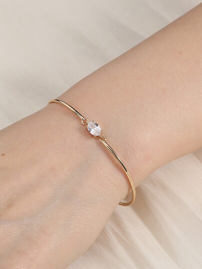 Nooxian Bracelete Oval Decoração Zircônia Cúbica