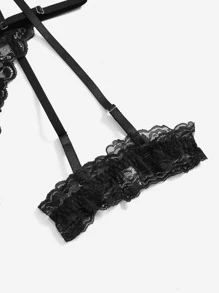 SHEIN 花卉蕾丝吊袜带内裤内衣 - 黑色 - 查看 4