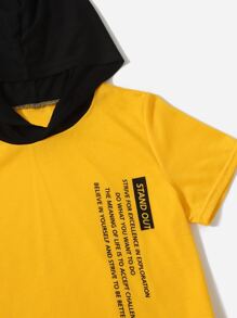 SHEIN Cậu bé Tween Đồ họa Khẩu hiệu Khối màu áo có mũ Áo thun & quần đùi - Nhiều màu - Xem 3
