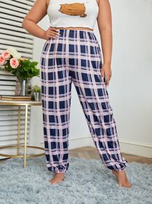 Plus Plaid Print Sleep Trousers - Multicolor - View 3