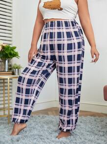 Plus Plaid Print Sleep Trousers - Multicolor - View 5