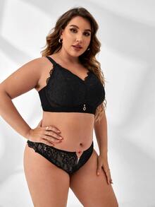 Plus Floral Lace Wireless Bralet - Black - View 3
