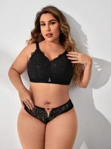 Plus Floral Lace Wireless Bralet - Black - View 4