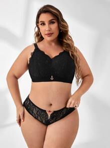 Plus Floral Lace Wireless Bralet - Black - View 5