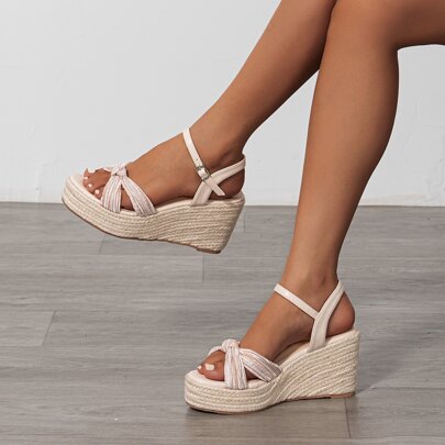 Knot Decor Espadrille Ankle Strap Wedge Sandals