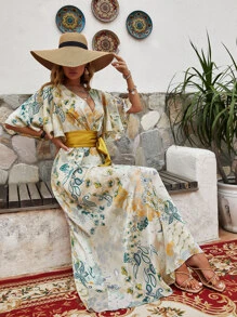 Váy thắt lưng tay bướm họa tiết hoa - Nhiều màu - Xem 5