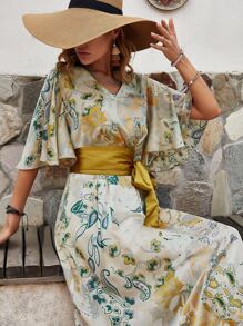 Váy thắt lưng tay bướm họa tiết hoa - Nhiều màu - Xem 6