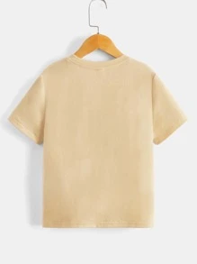 SHEIN Tops con trai Hoạt hình Slogan Giải trí - Màu Khaki - Xem 2