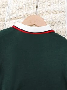 Girls Contrast Collar Heart Print Dress - Dark Green - View 5