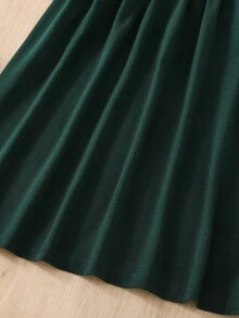 Girls Contrast Collar Heart Print Dress - Dark Green - View 6