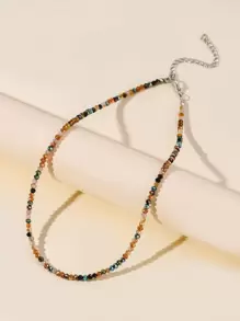 1pc Bohemian Style Khaki Colorful Geometric Crystal Handmade Necklace - Multicolor - View 2