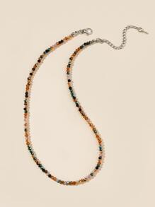 1pc Bohemian Style Khaki Colorful Geometric Crystal Handmade Necklace - Multicolor - View 3