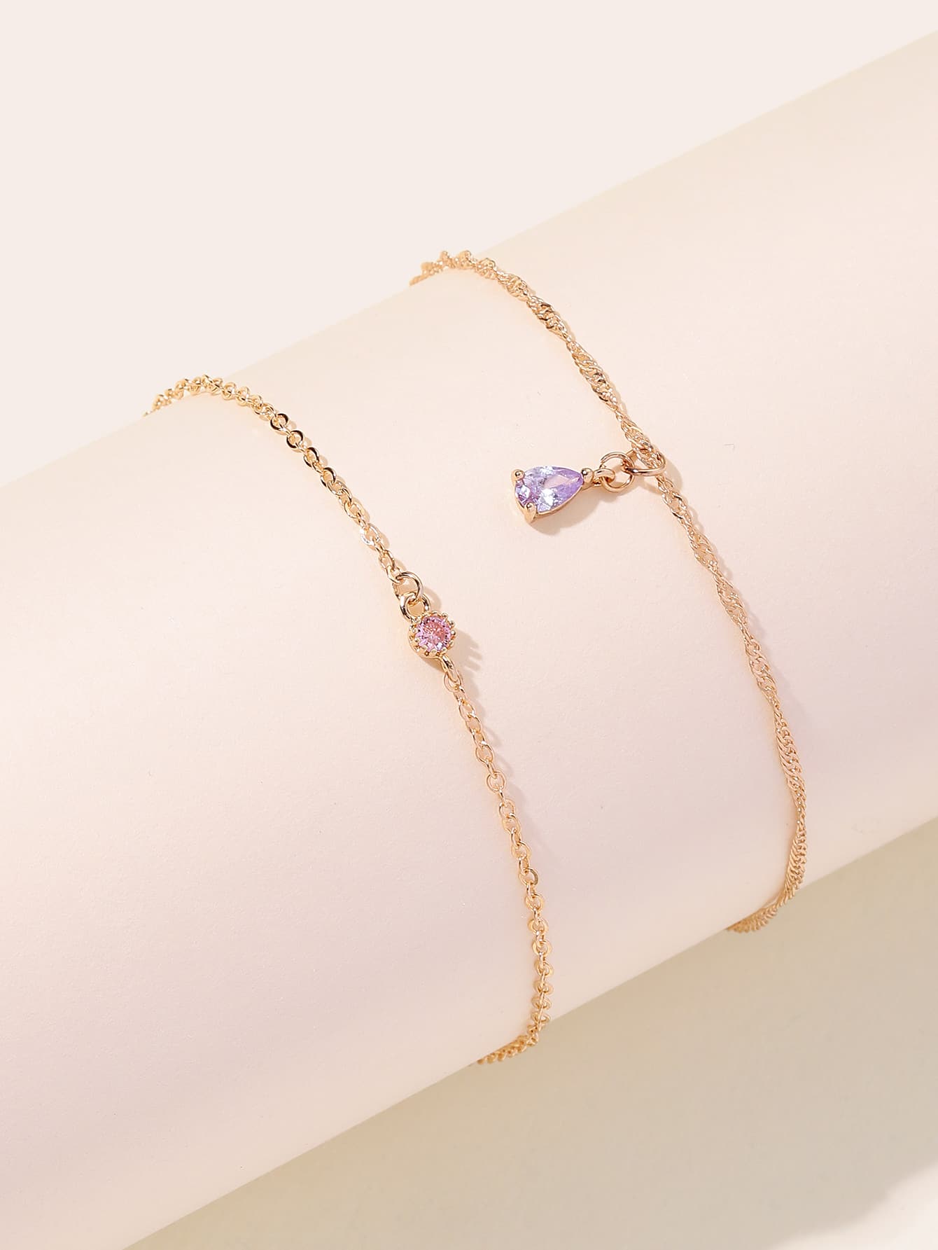 2pcs Water-drop Cubic Zirconia Charm Anklet