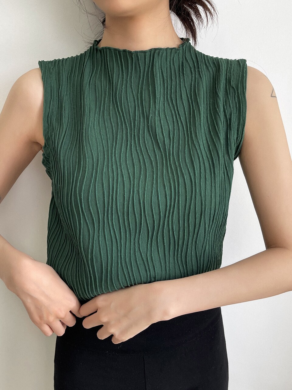 Women's Business Casual Plain Collar Textured Loose Fit Tank Top Summer
