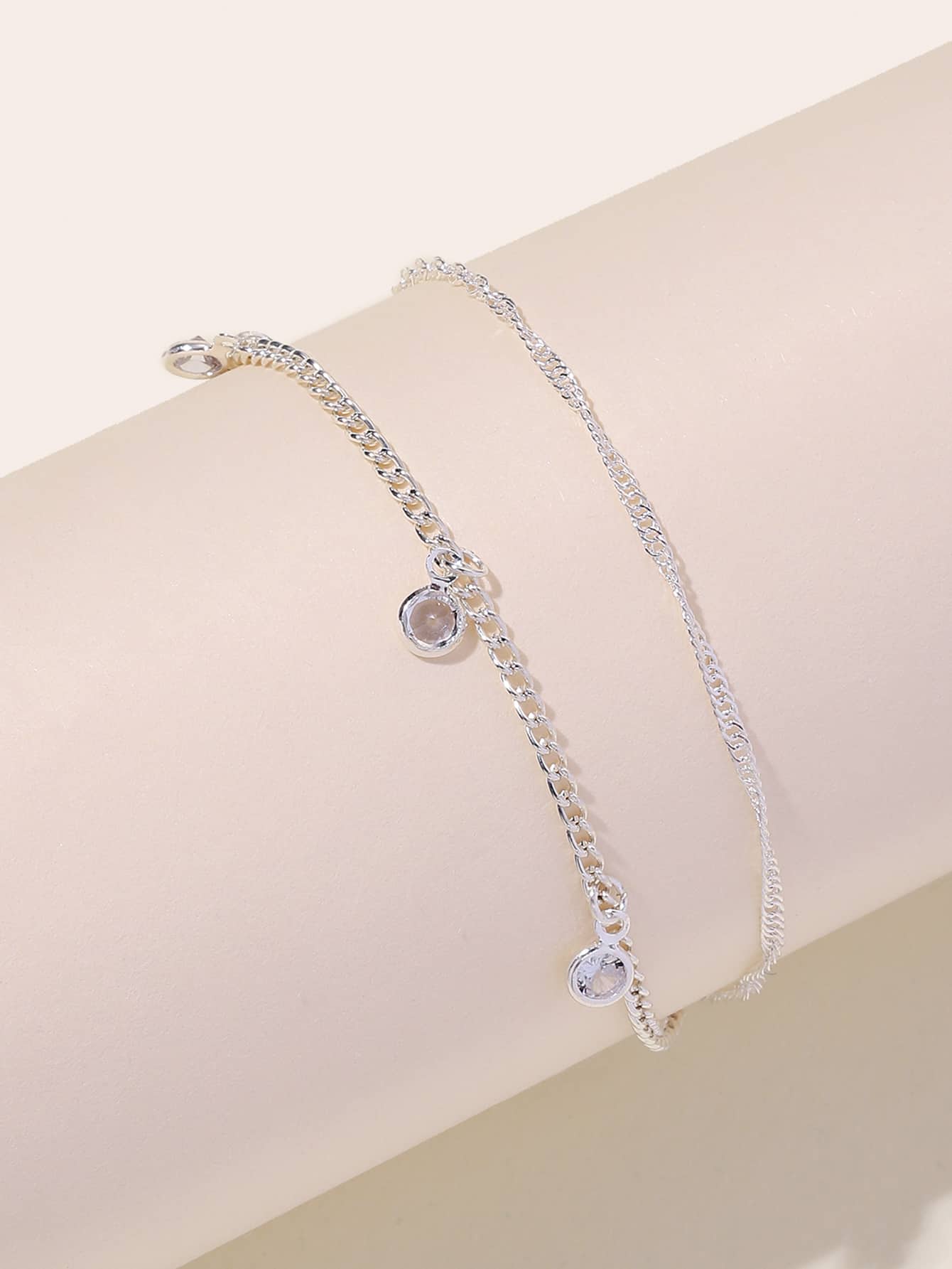 Rhinestone Charm Layered Anklet