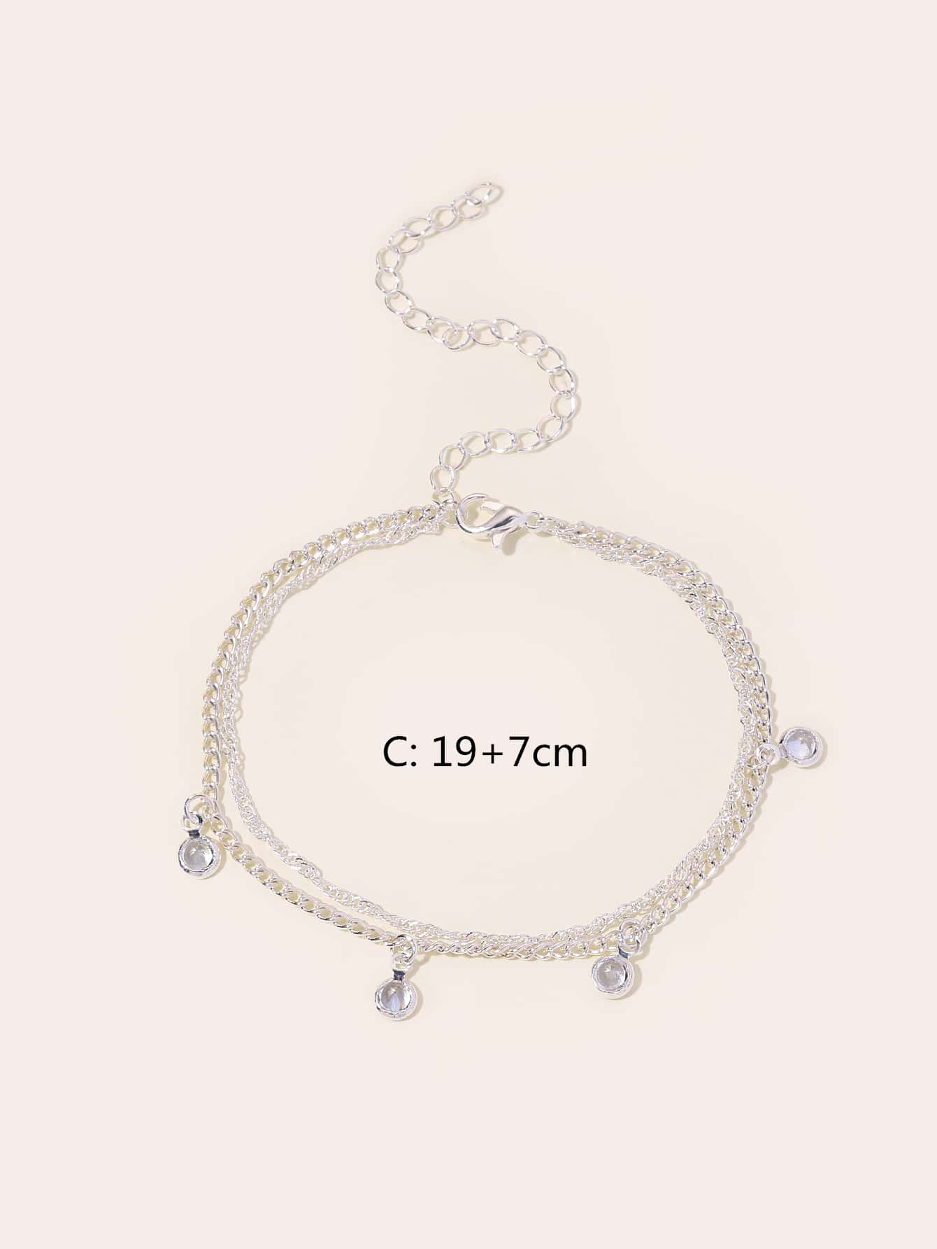 Rhinestone Charm Layered Anklet