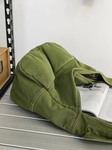 Minimalist Multi-compartment Shoulder Bag - Green - View 2
