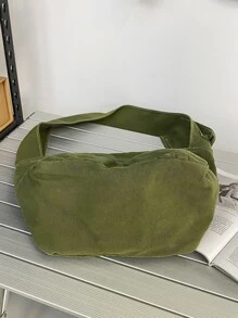 Minimalist Multi-compartment Shoulder Bag - Green - View 4
