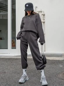 DAZY 字母圖案下垂肩運動衫&運動長褲,不帶t恤 - 深灰色 - 查看 6