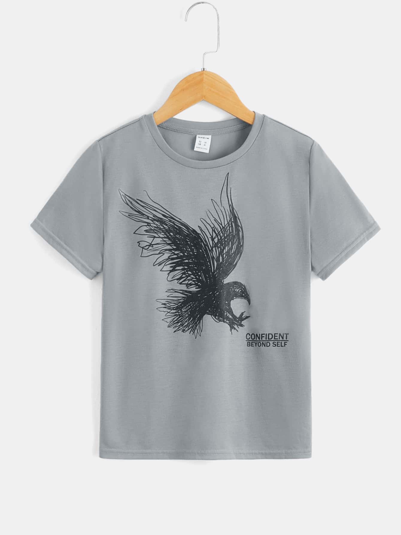 SHEIN Tops con trai Thú vật Slogan Giải trí - Màu Xám nhạt - Xem 1