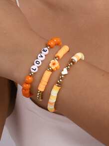 3pcs Heart & Flower Decor Bracelet - Multicolor - View 1