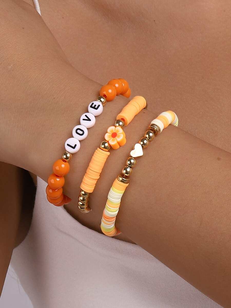 3pcs Heart & Flower Decor Bracelet - Multicolor - View 1