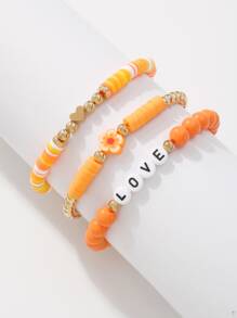 3pcs Heart & Flower Decor Bracelet - Multicolor - View 2