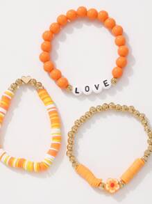 3pcs Heart & Flower Decor Bracelet - Multicolor - View 3