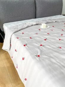 Rose Broderat Quiltat överkast - Ljusgrå - Visa 3