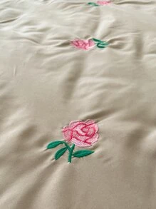 花卉刺繡衍縫床單 - 卡其色 - 查看 3