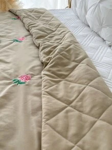 花卉刺繡衍縫床單 - 卡其色 - 查看 4