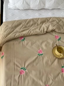 花卉刺繡衍縫床單 - 卡其色 - 查看 7