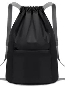 Men Minimalist Drawstring Backpack - Black - View 1