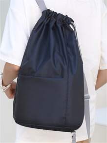Men Minimalist Drawstring Backpack - Black - View 4