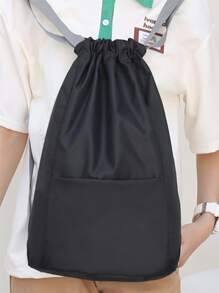 Men Minimalist Drawstring Backpack - Black - View 6