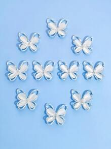 10 miếng trang trí móng tay hình con bướm có đính đá mắt mèo - Bạc - Xem 4