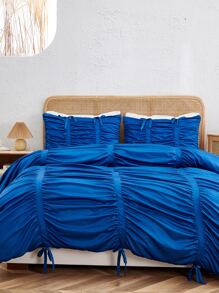 針襇設計被套套裝不附帶內芯 - 寶藍色 - 查看 1