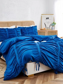 針襇設計被套套裝不附帶內芯 - 寶藍色 - 查看 2