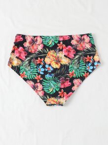Swim Lushoire Summer Beach Plus Tropical Print High Waist Bikini Bottom - Multicolor - View 2