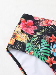Swim Lushoire Summer Beach Plus Tropical Print High Waist Bikini Bottom - Multicolor - View 3