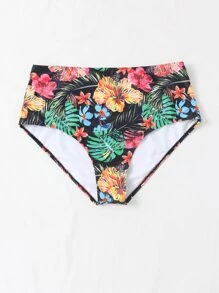 Swim Lushoire Summer Beach Plus Tropical Print High Waist Bikini Bottom - Multicolor - View 4