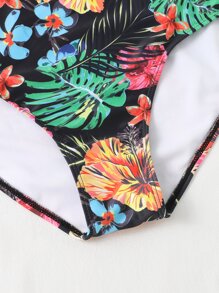 Swim Lushoire Summer Beach Plus Tropical Print High Waist Bikini Bottom - Multicolor - View 5