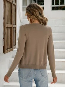 SHEIN LUNE Solid Button Front Cardigan - Army Green - View 2