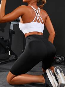 Yoga Basic Quần Shorts Thể thao Nữ màu trơn - màu đen - Xem 2
