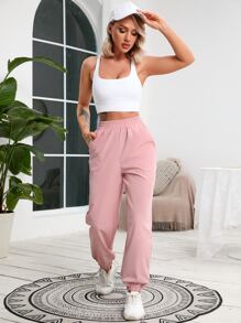 Gameset SHEIN Sport Elastic Waist Slant Pocket Sports Trousers - Baby Pink - View 7