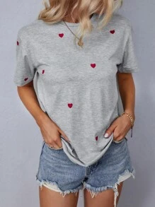 EMERY ROSE 愛心圖案圓領T恤 - 淺灰色 - 查看 3